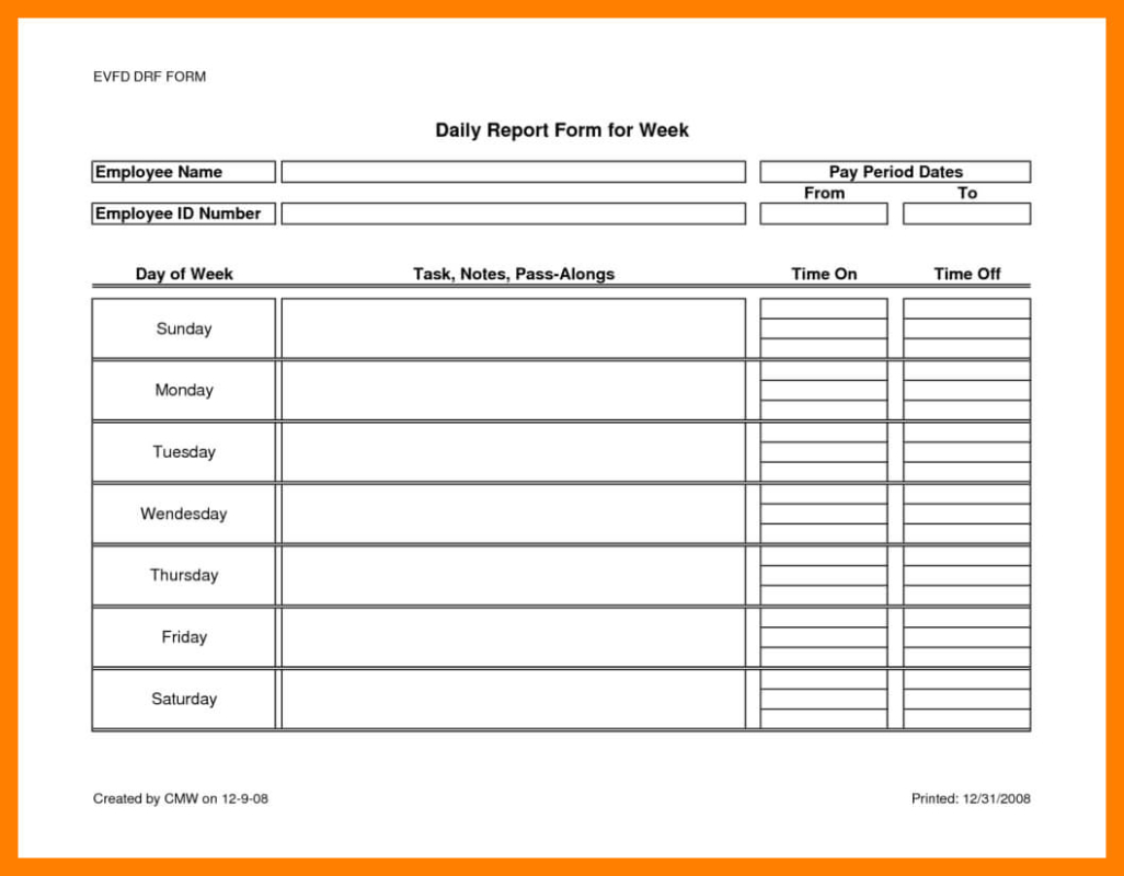 Daily Activity Report Template Excel Example