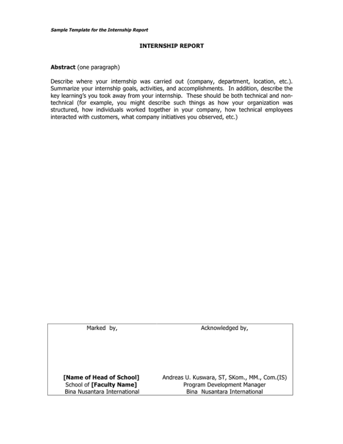 Editable Internship Report Template Pdf