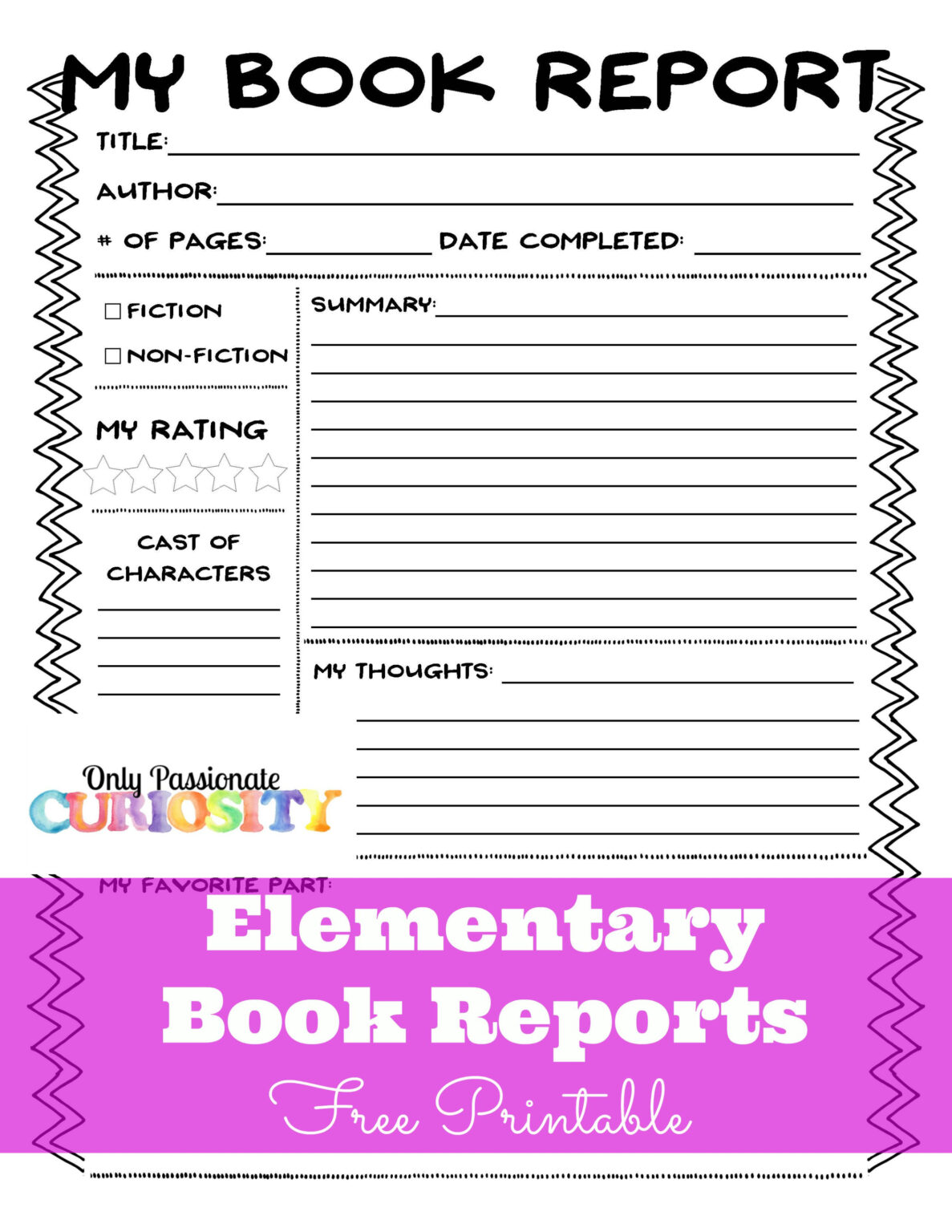 book report forms for 5th graders