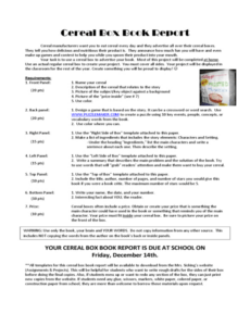 Free Cereal Box Book Report Template Word