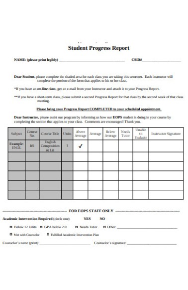 Free Student Progress Report Template Word