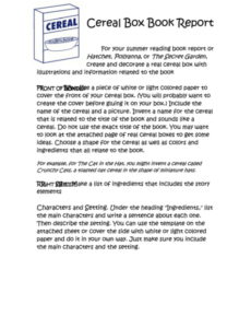 Printable Cereal Box Book Report Template  Example