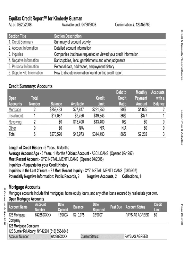 Printable Fake Credit Report Template Excel
