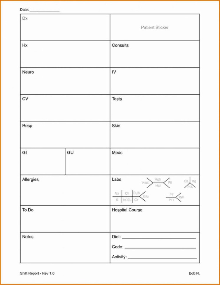 Printable Icu Report Sheet Template Doc Sample