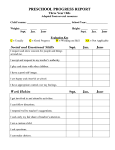 Printable Student Progress Report Template Word