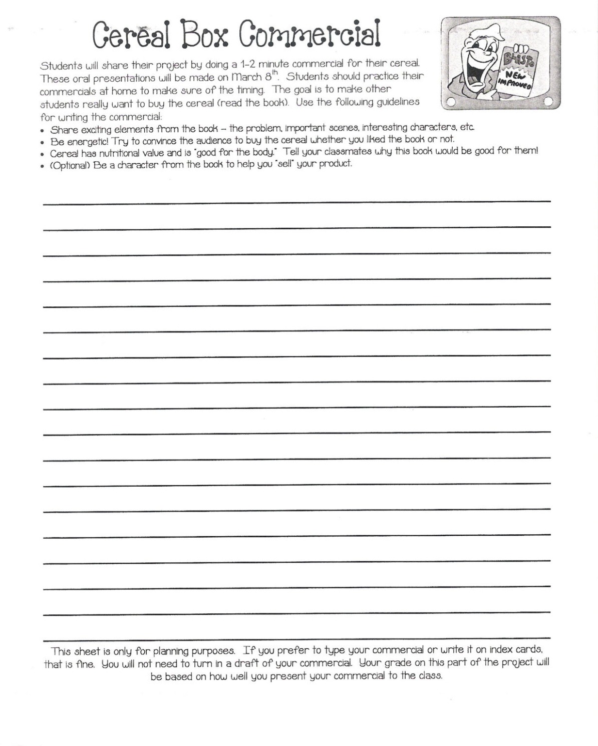 Professional Cereal Box Book Report Template  Sample