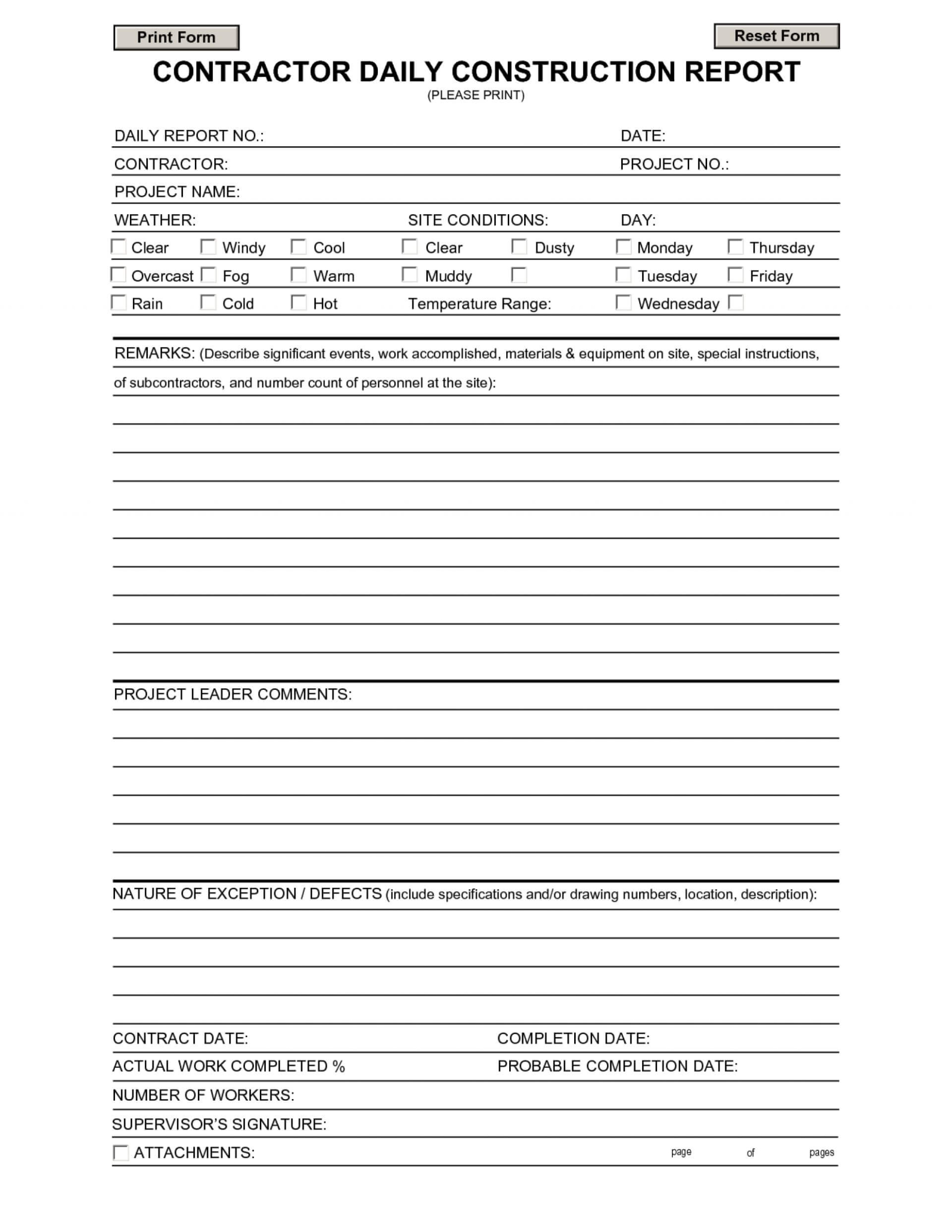 Professional Daily Construction Report Template  Example