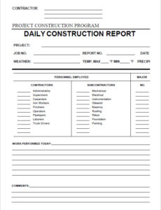 Professional Daily Construction Report Template Pdf