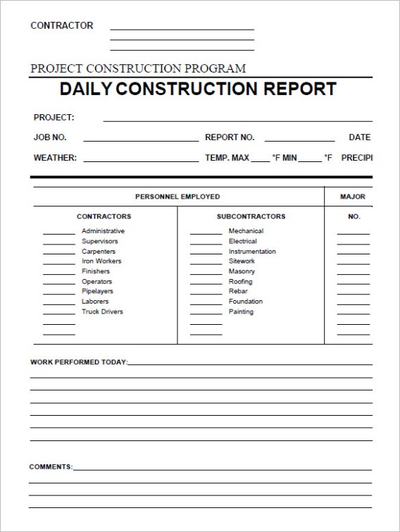 Professional Daily Construction Report Template Pdf