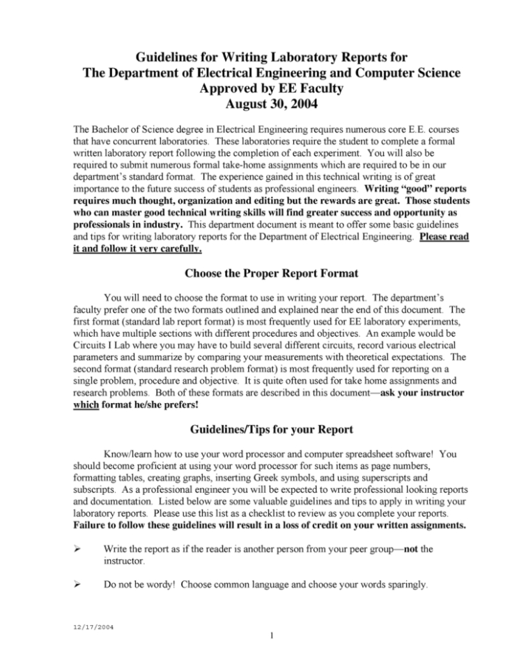 Professional Engineering Lab Report Template Doc