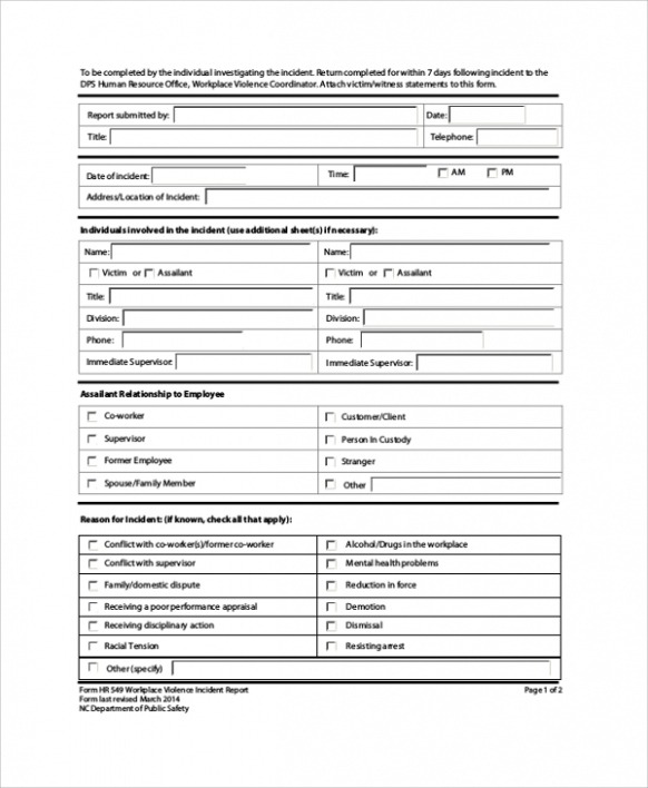 5 Editable Employee Workplace Incident Report Template Pdf