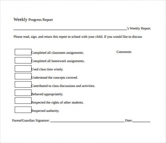 7} Editable Student Weekly Progress Report Template Docs