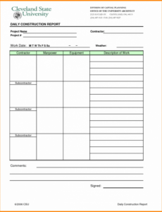 7} Printable Construction Daily Work Report Template Word