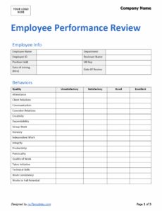 7} Printable Employee Monthly Performance Report Template Excel