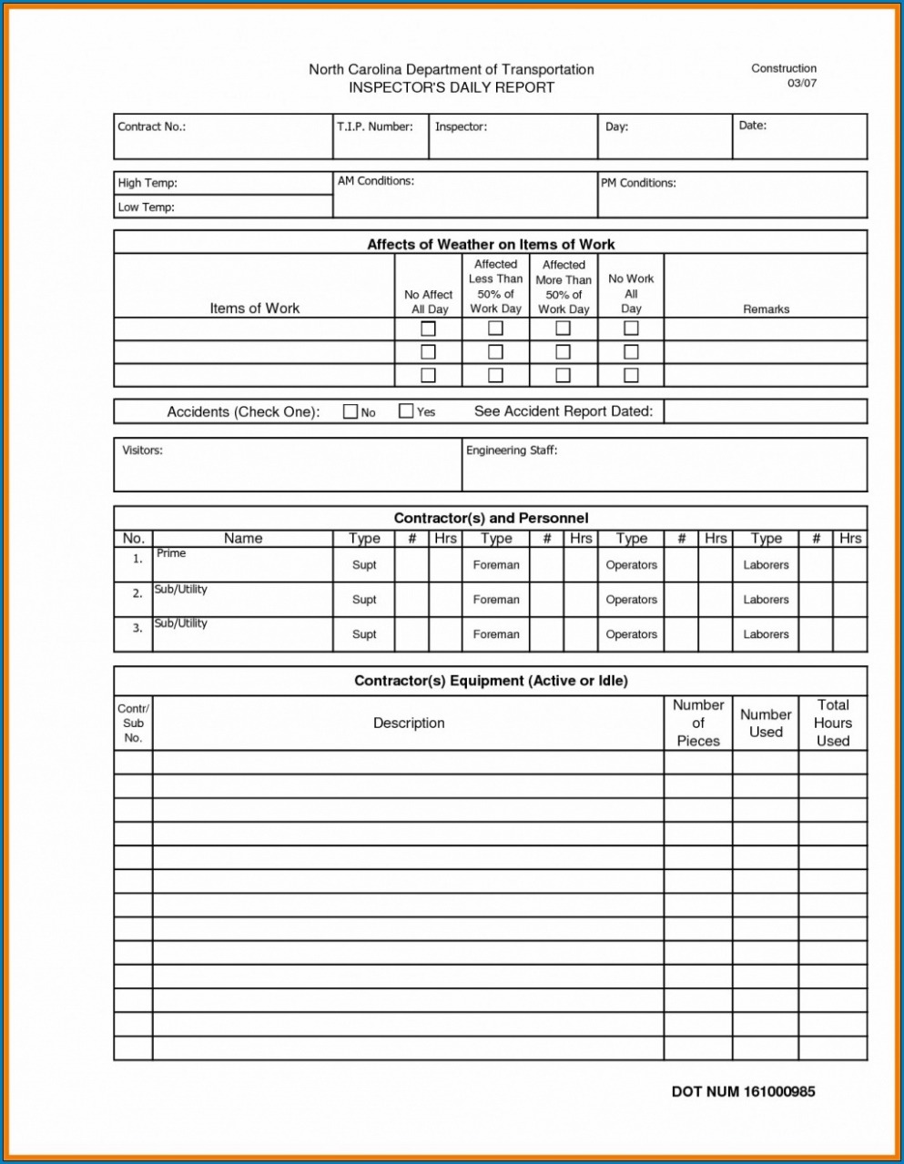 Best Printable Daily Field Report Template Construction Example