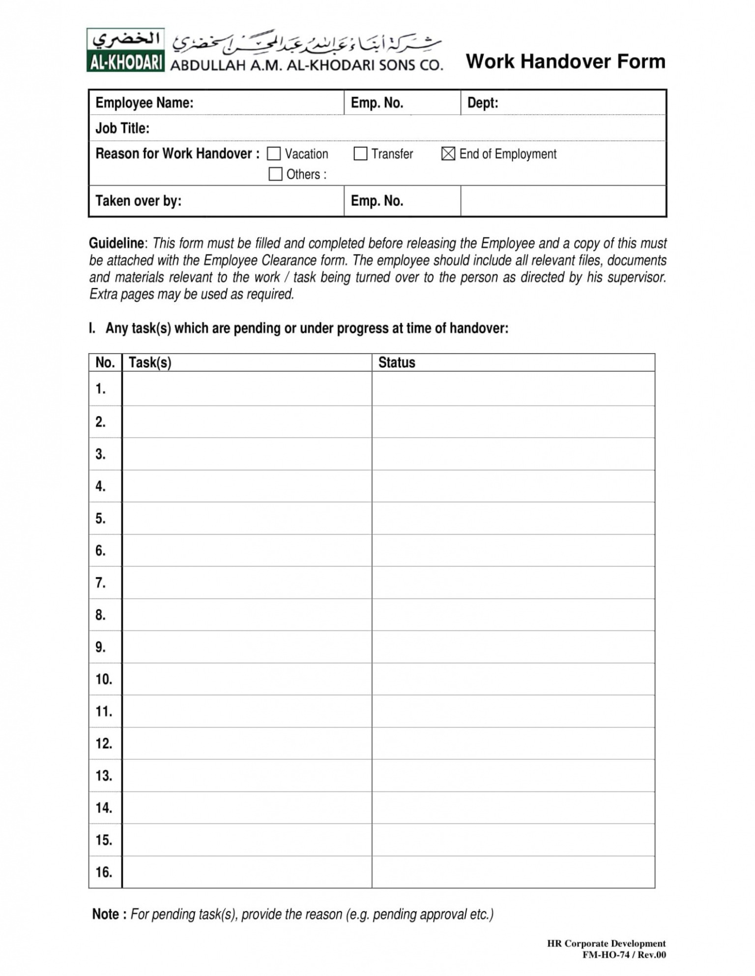 Best Printable Handover Daily End Of Shift Report Template Word
