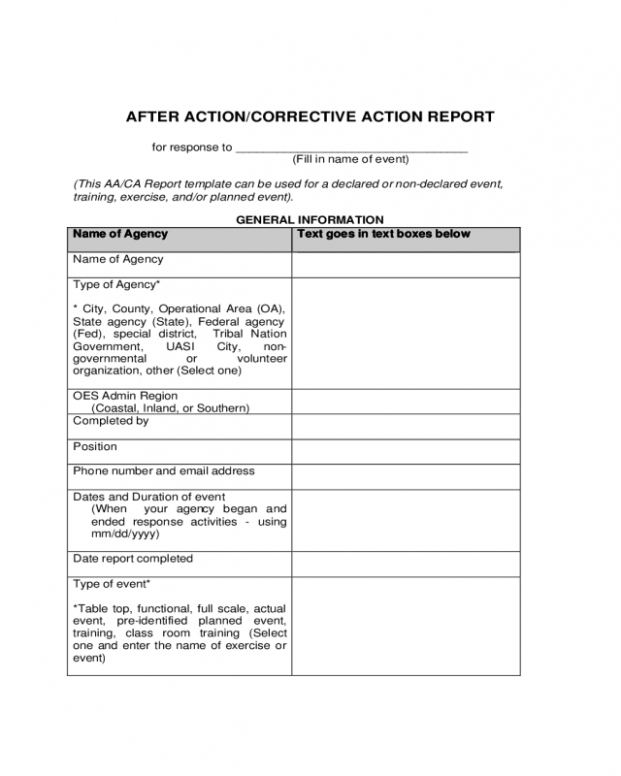 Business After Action Report Template Excel