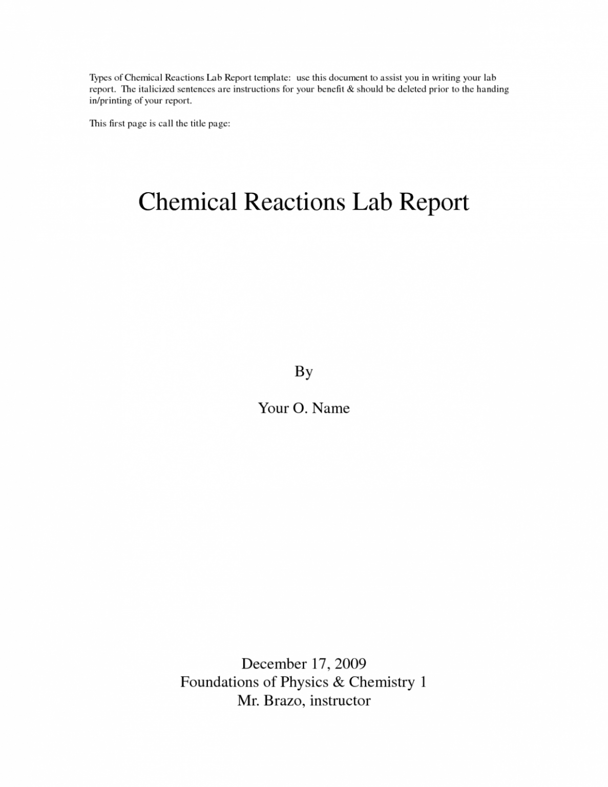 Editable Title Page Lab Report Template Sample - Tacitproject