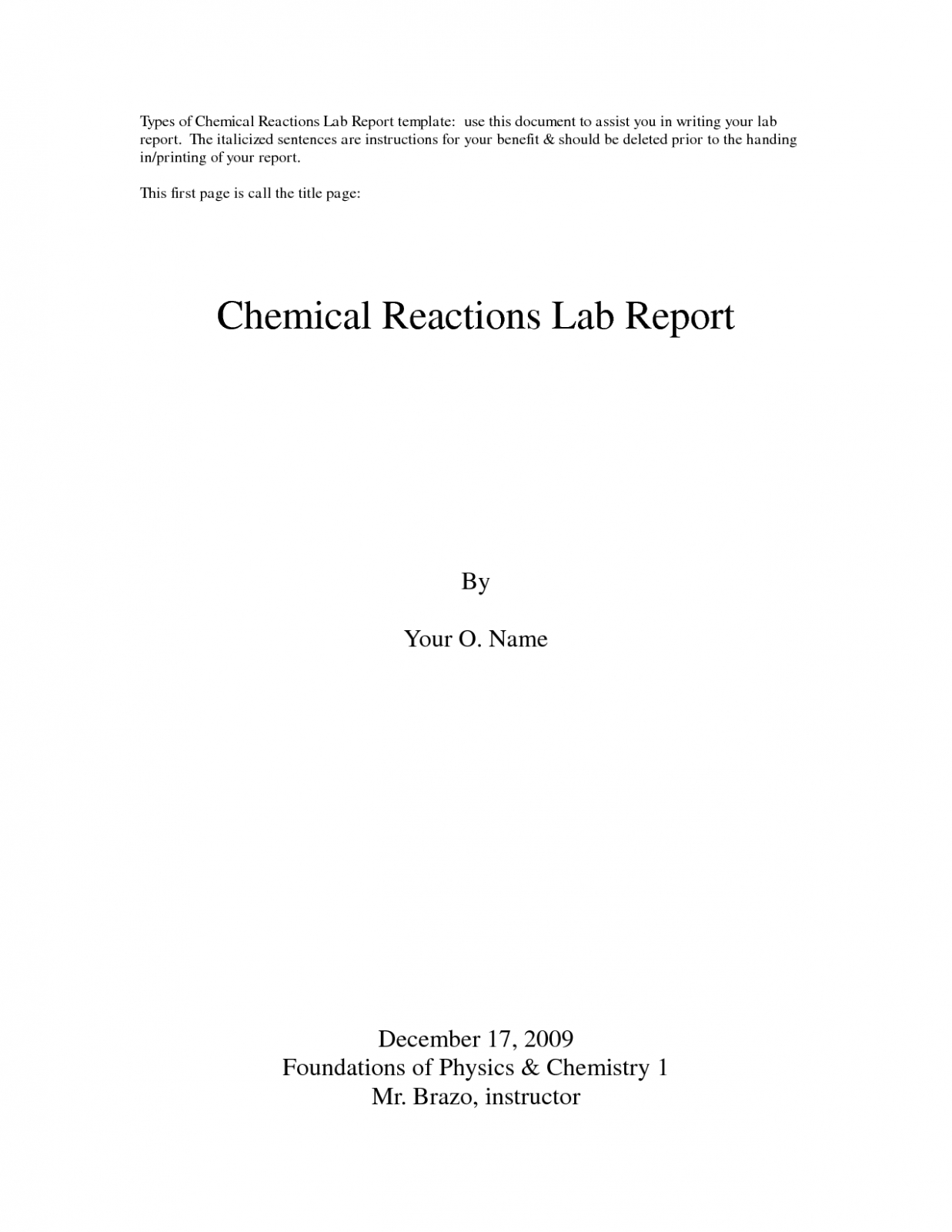 Editable Title Page Lab Report Template Sample
