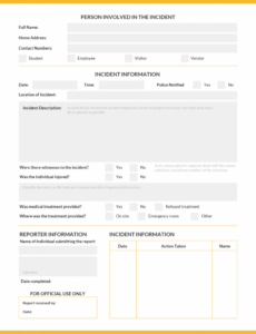 Free  Employee Workplace Incident Report Template