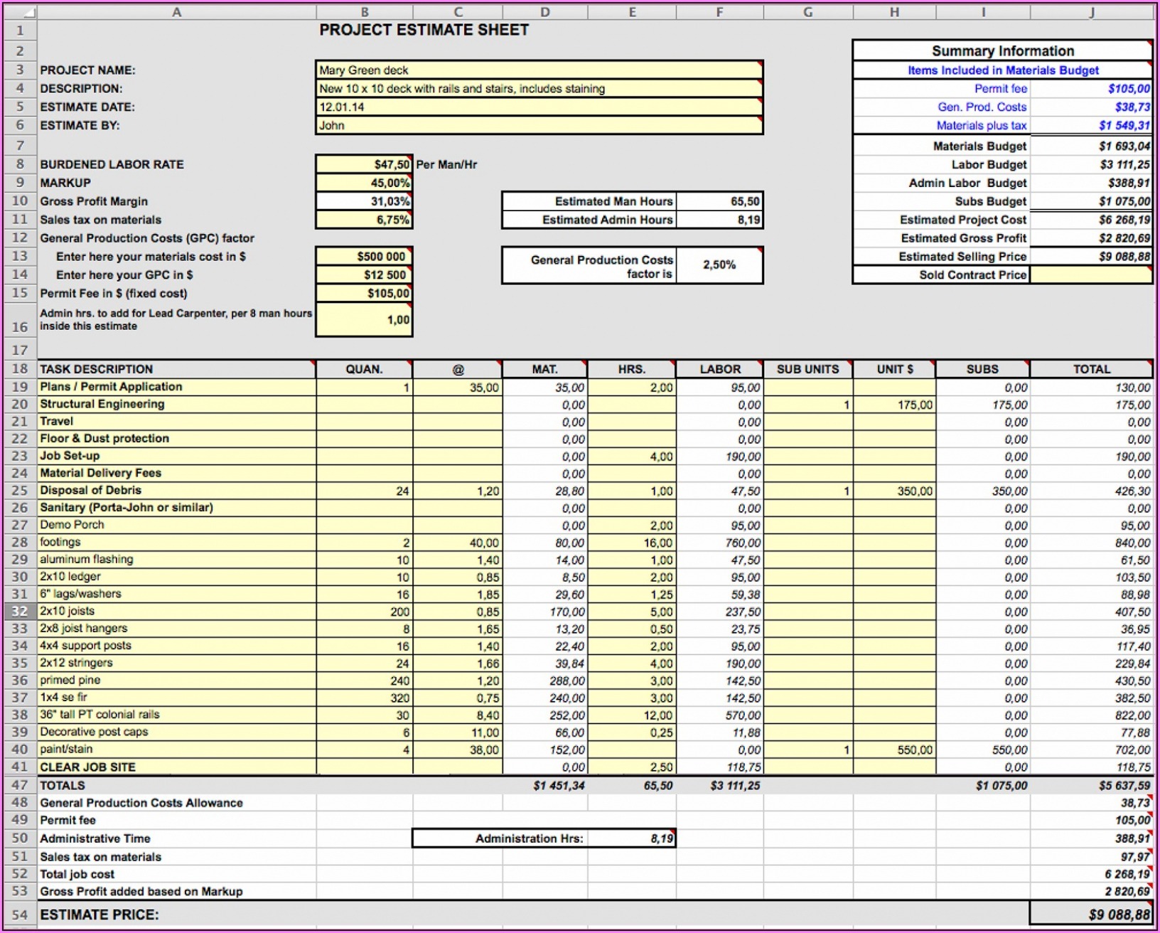 10 Printable Construction Job Cost Report Template