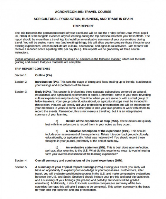 5  Business Trip Summary Report Template Pdf