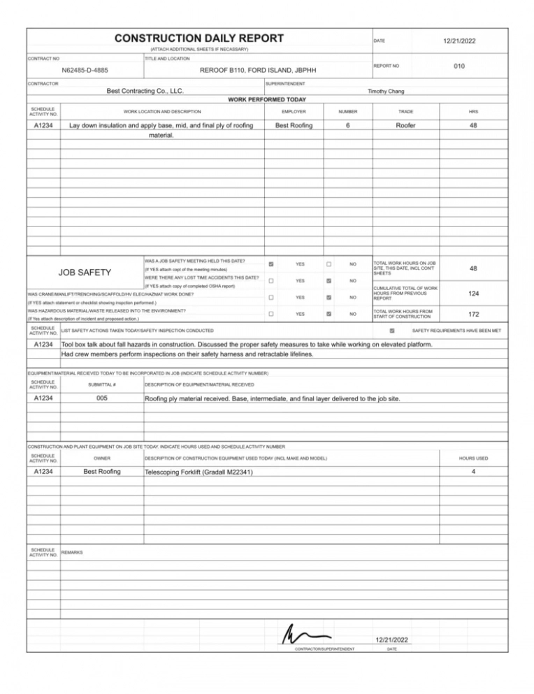 5 Editable Construction Project Daily Report Template