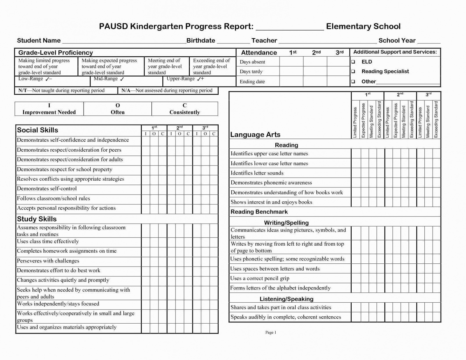 6  Daily Progress Report Template For Elementary Students