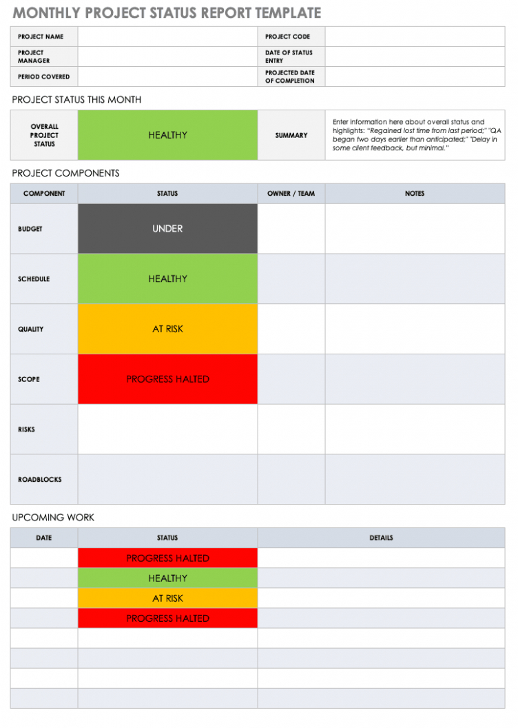 6 Printable Construction Monthly Progress Report Template Example