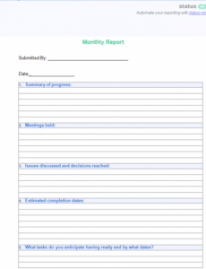 6 Printable Construction Project Monthly Report Template Excel