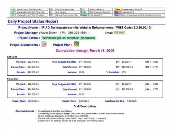 6 Printable Daily Project Status Report Template Excel