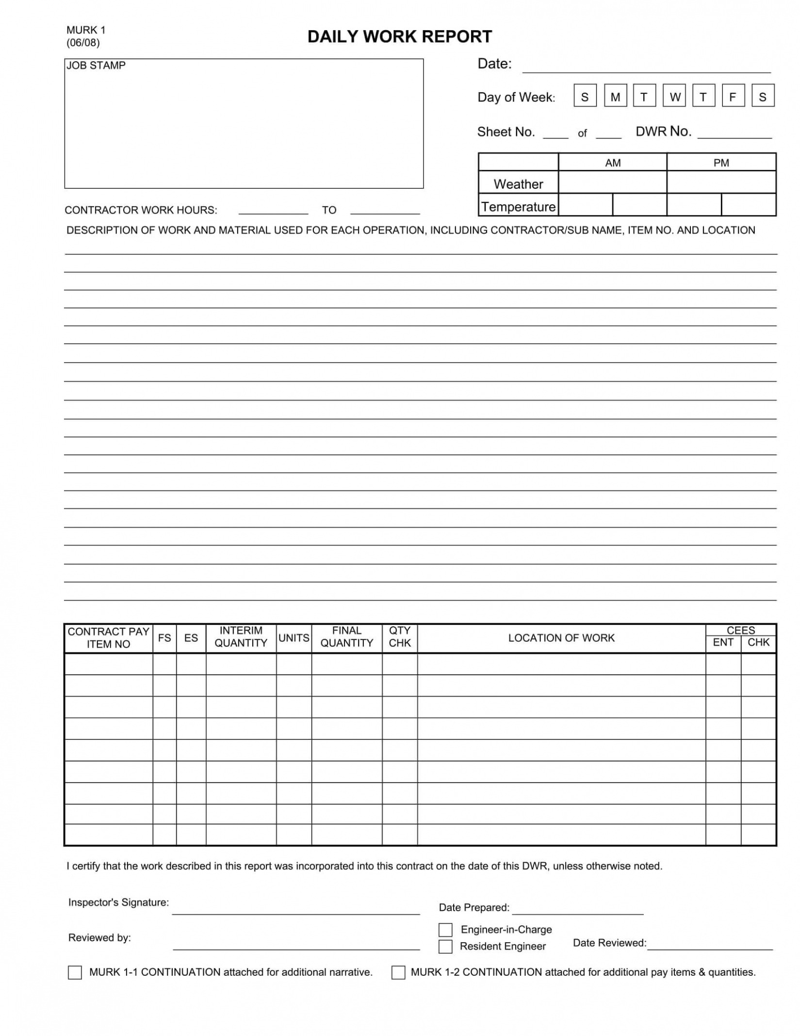 6 Printable End Of Week Report Template Docx