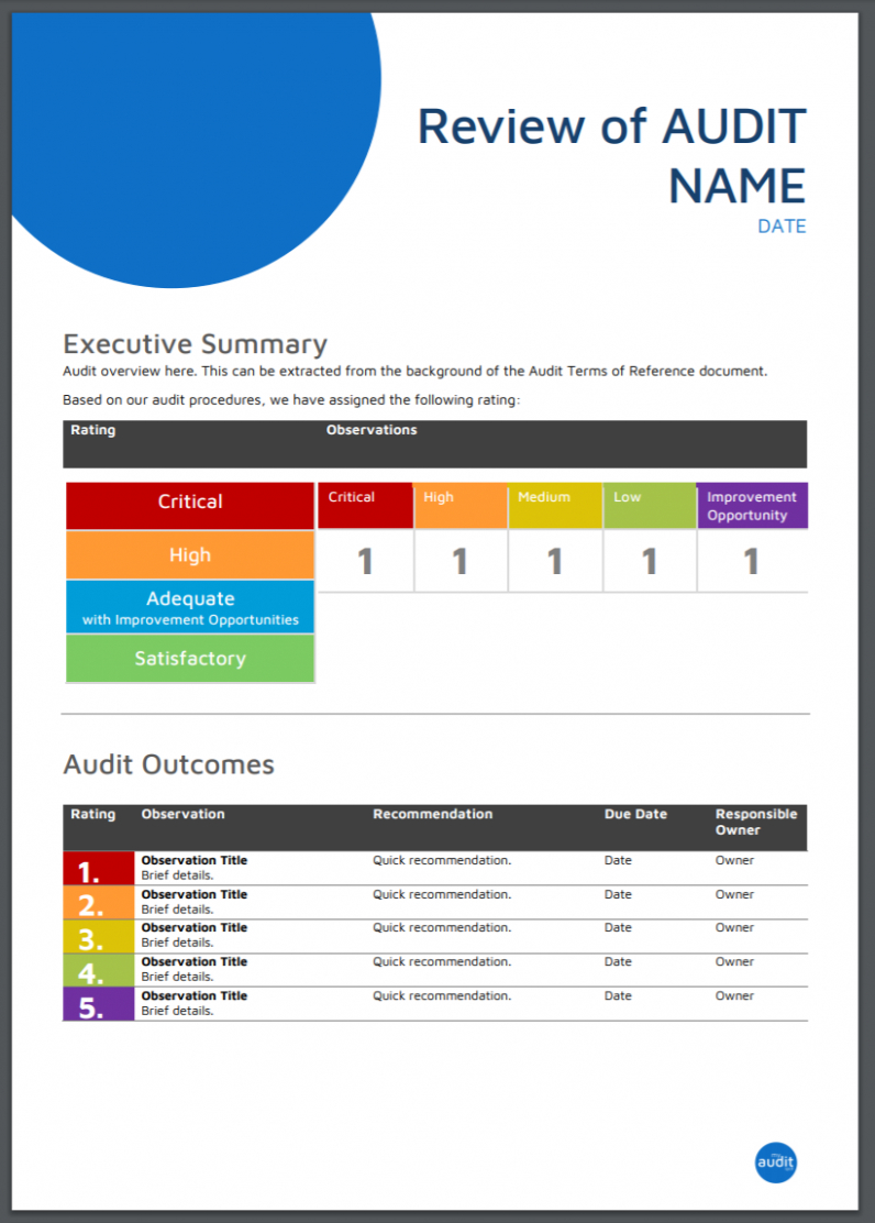 7} Editable Executive Summary Audit Report Template Xls