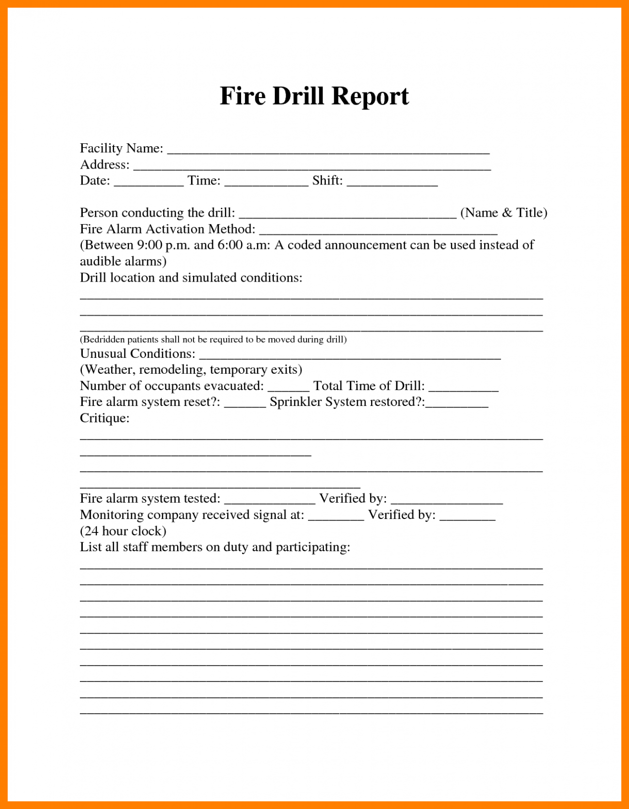 7} Printable Fire Department Training Report Template Sample