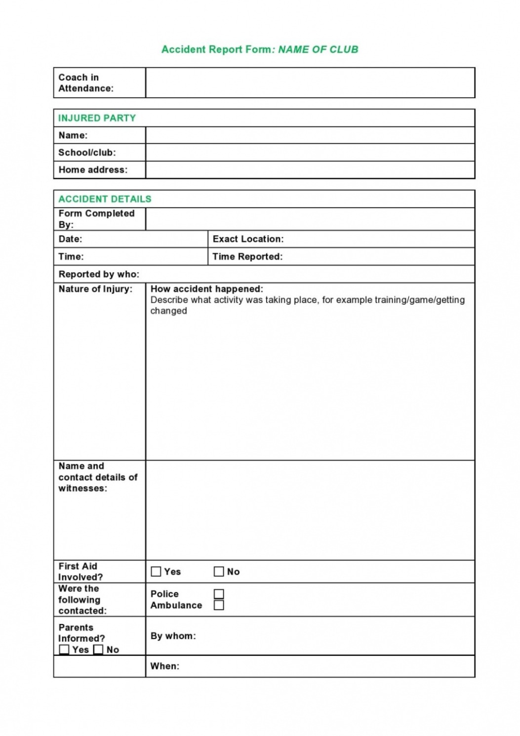 8 Editable Athletic Training Injury Report Template Word