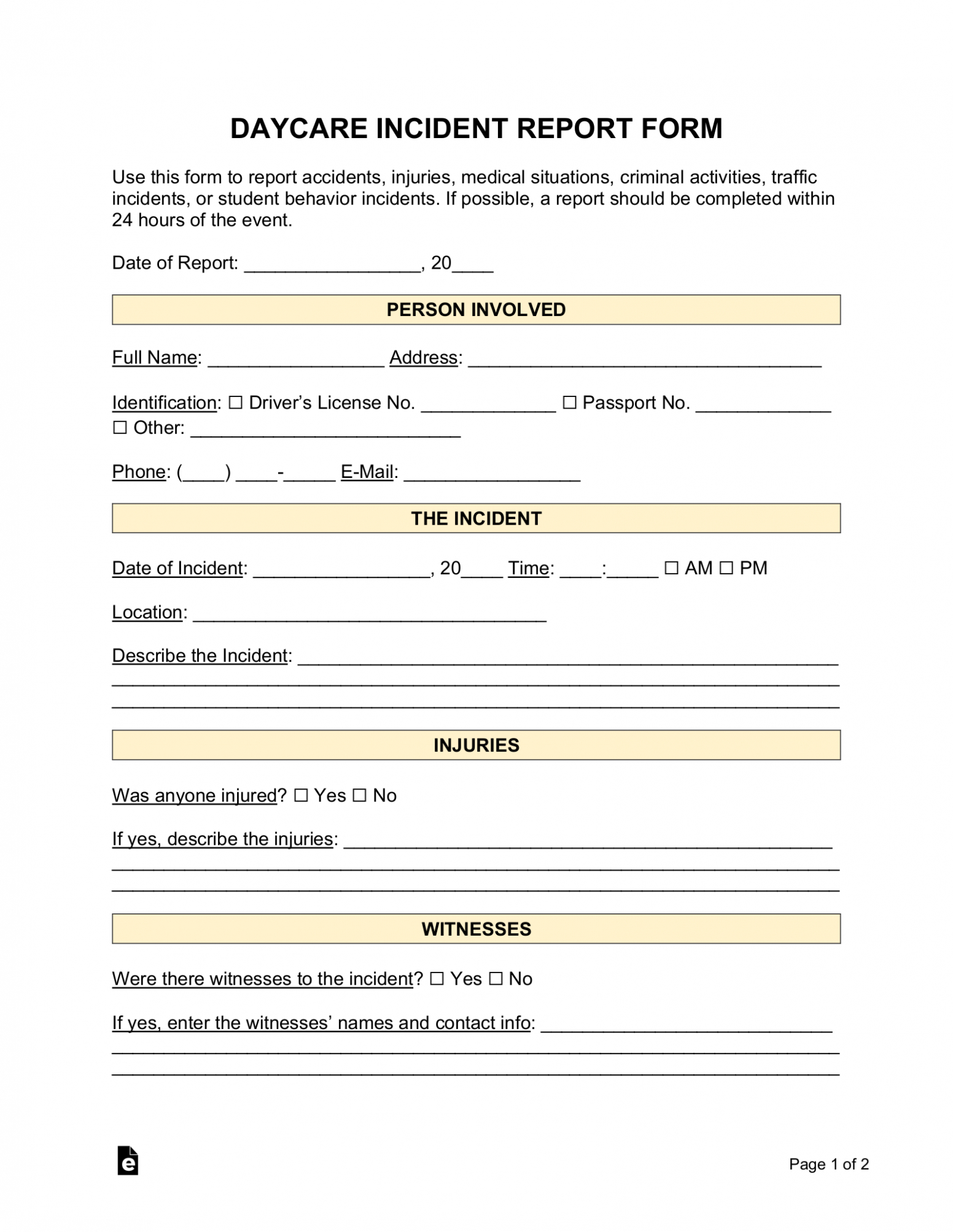 9 Editable Car Accident Incident Report Template Xls