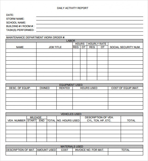 Best  Employee Daily Activity Report Template Pdf