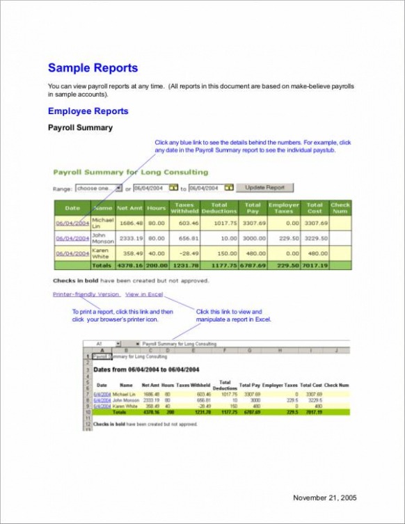 Best  Employee Payroll Summary Report Template Xls