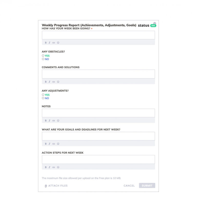 Best Printable Employee Weekly Progress Report Template XLS - Tacitproject