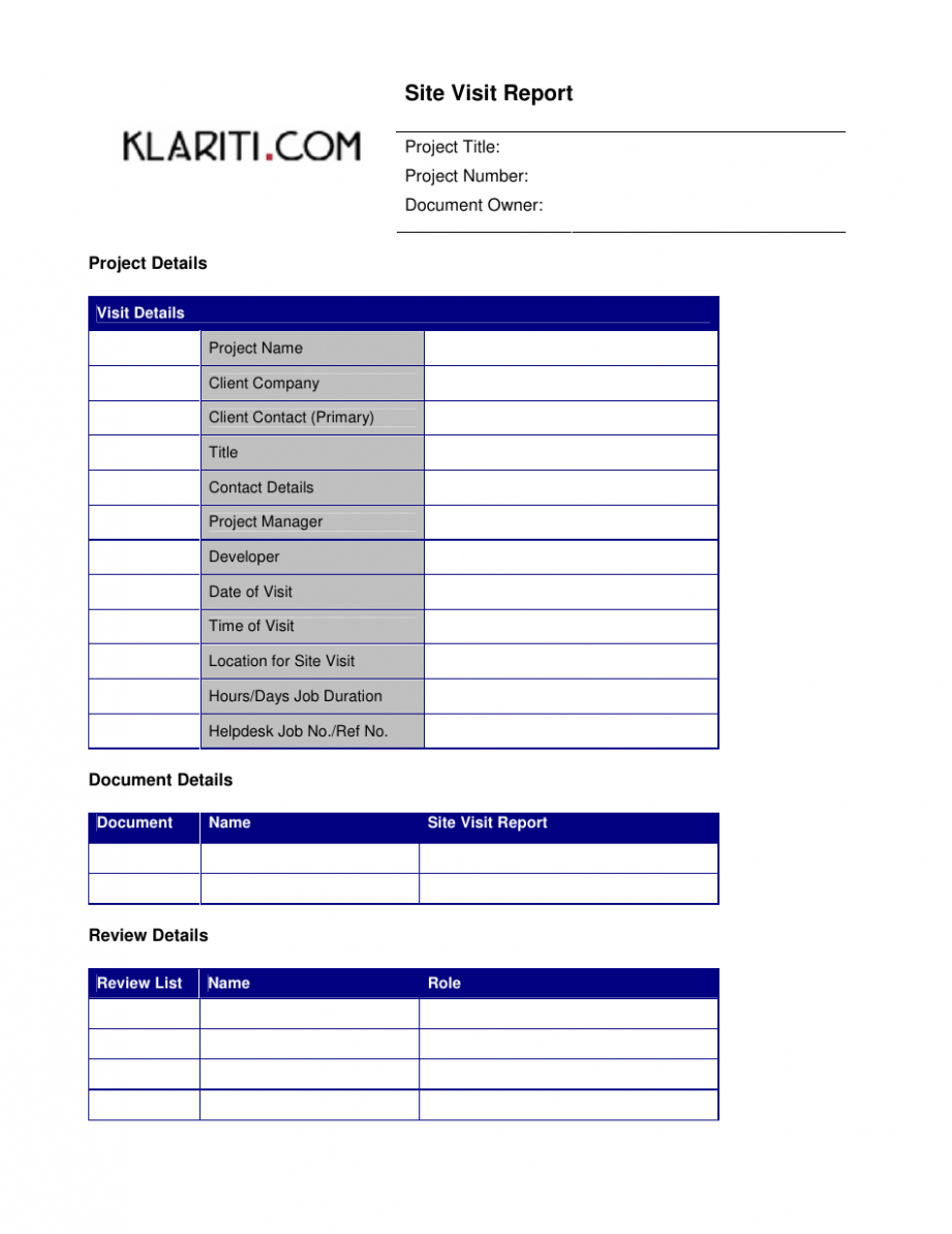 Construction Site Visit Report Template Sample