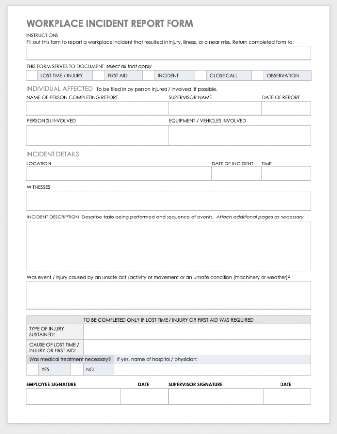 First Aid Incident Report Template Docs