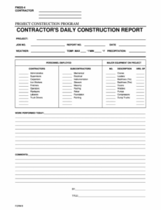 Free Editable Construction Daily Progress Report Template Pdf