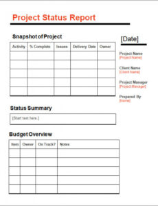 Free Printable Construction Project Status Report Template Xls