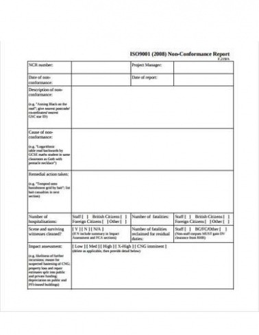 Free Printable Manufacturing Non Conformance Report Template