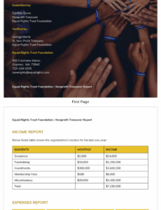 10 Editable Monthly Non Profit Treasurer Report Template Xls