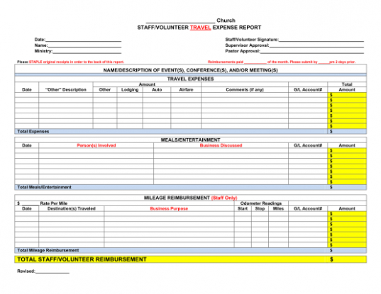 10 Printable Church Event Expense Report Template Sample