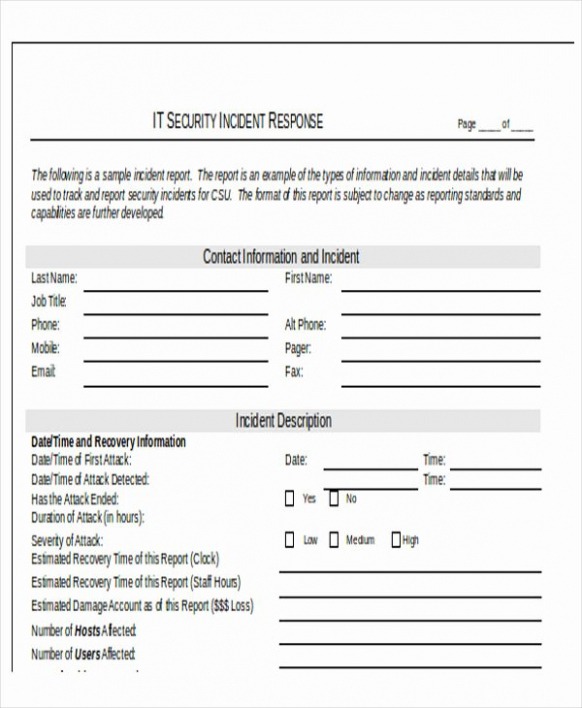 5 Printable It Security Incident Report Template Word