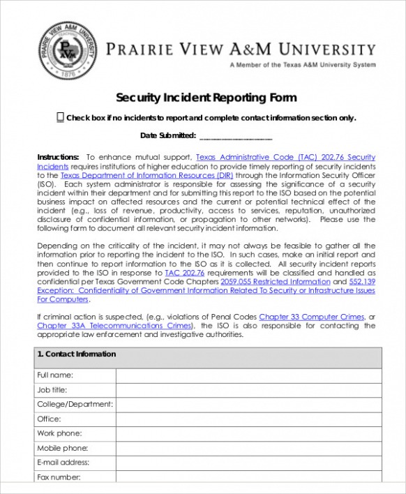 6 Printable Network Security Incident Report Template Pdf