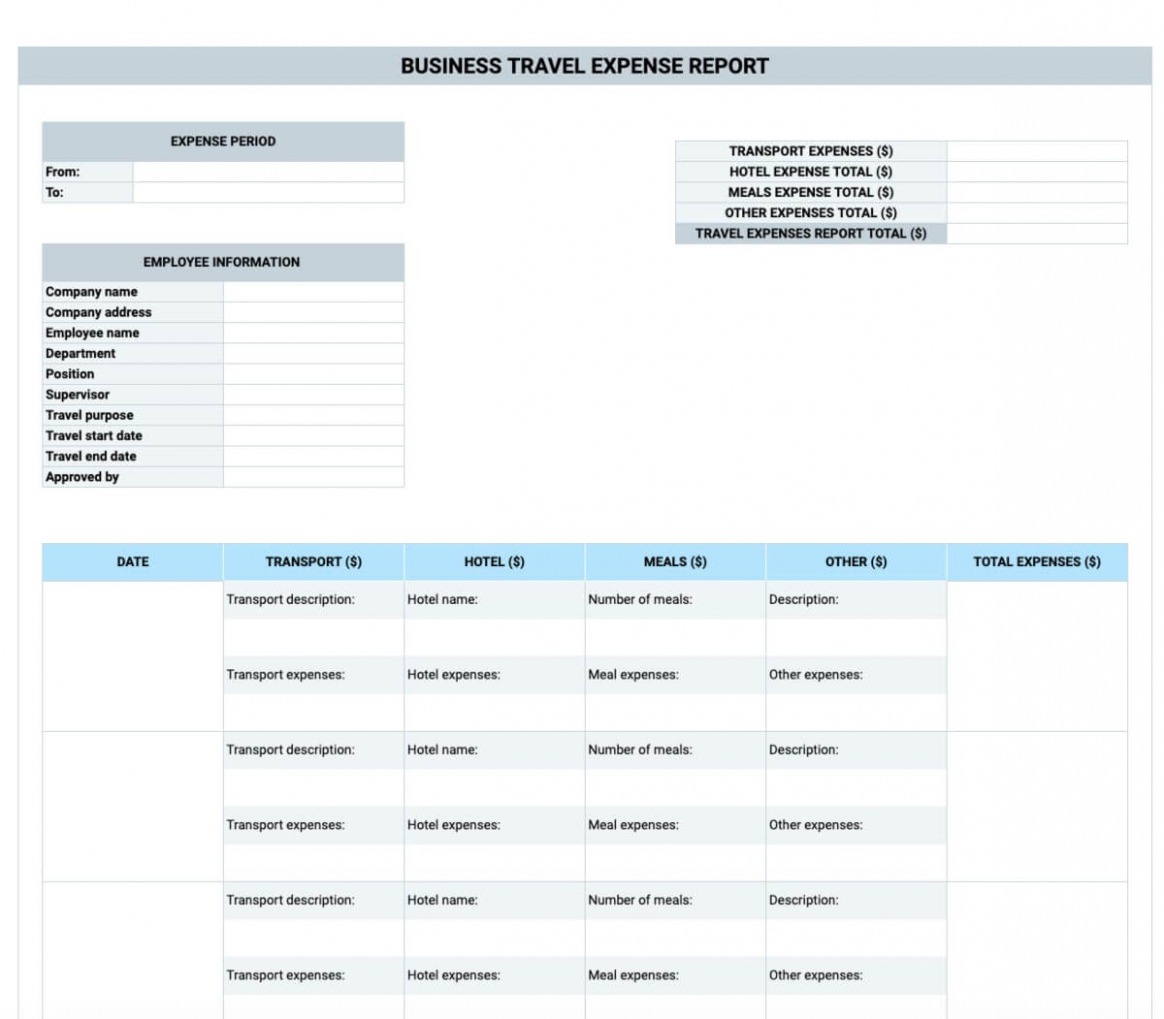 8 Printable Business Trip Expense Report Template Sample