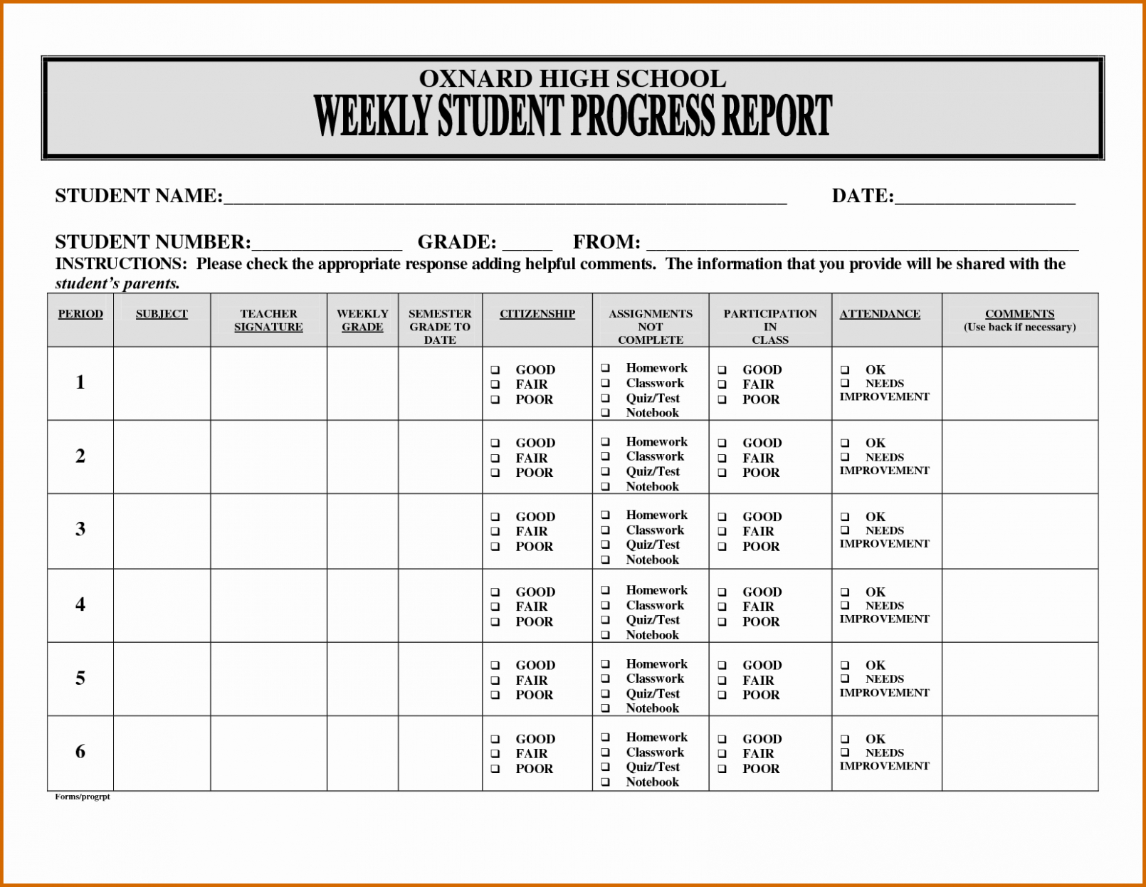 8 Printable Esl Student Progress Report Template Pdf